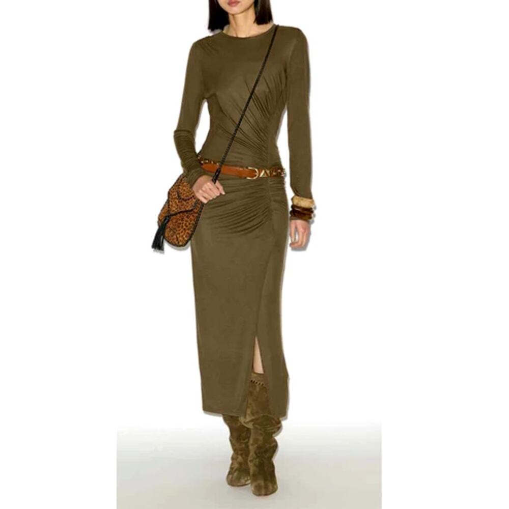 Marant Etoile Khaki Long Draped Jersey Jelina Dress Size 34 | XS